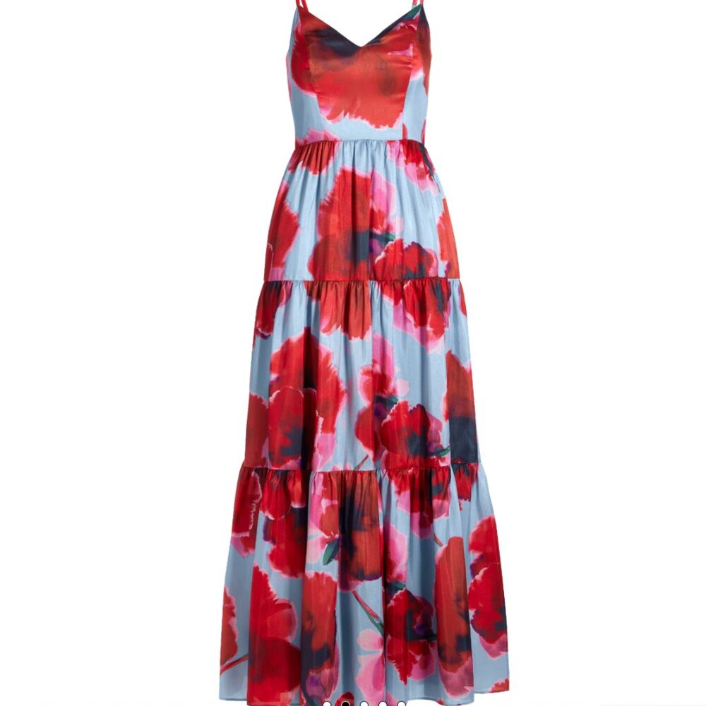 Boston Proper Watercolor Floral Tiered Maxi Gown Size 10 - Picture 2 of 9